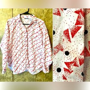 Gitano 80’s Button up Loose Fit Fresh Top Geometric Red Black Polka dots Medium
